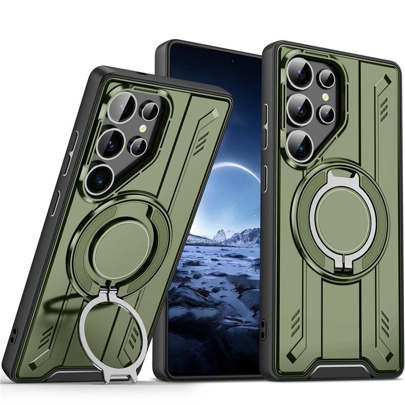Dust-proof Protection Phone Case Portable 360 Rotating Metal Kickstand For Samsung S25Ultra S25 S24 S23 S22 Support Wireless Charging Bumper Shockproof Hard Full Cover