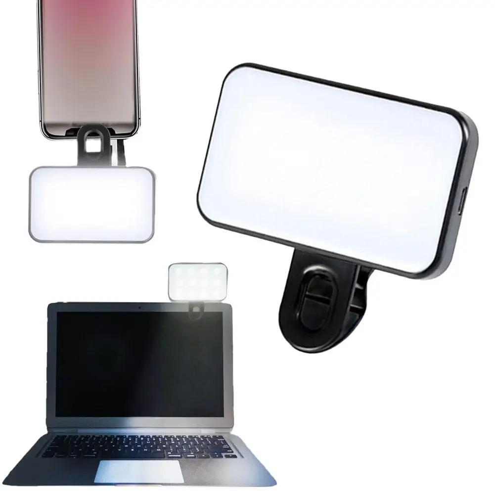 Mini lampe de remplissage portable pour selfie, rechargeable, 3 modes de luminosité réglables, à clipser pour téléphone portable et ordinateur