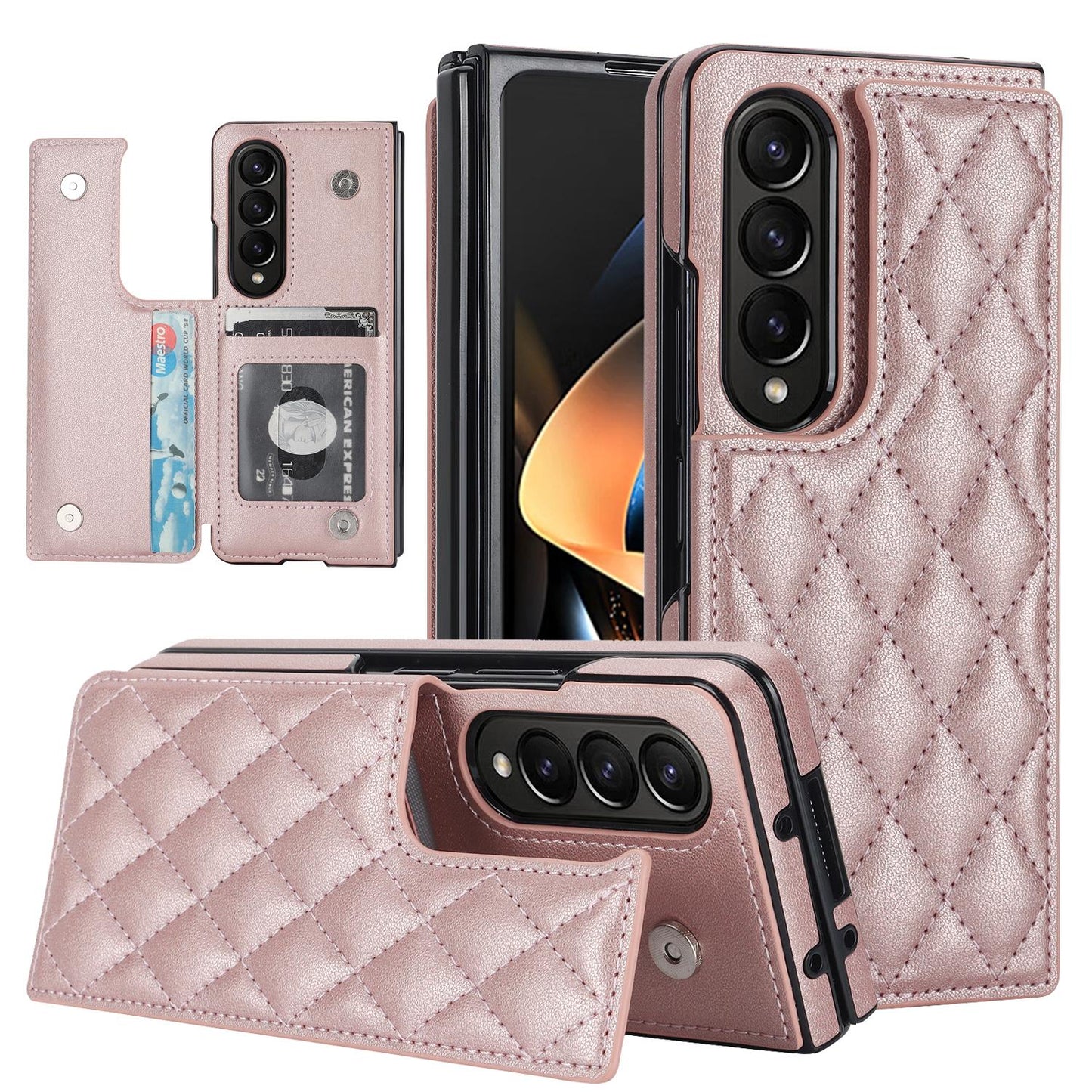 Flip Leather Wallet with Card Phone Case for Samsung Galaxy Z Fold 6 5 4 3 Fold6 Fold5 Fold4 Fold3 5G Soft Protective Back Cover