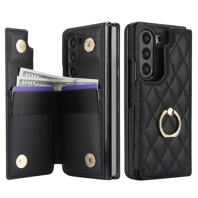 Leather Wallet with Card Holder Phone Case for Samsung Galaxy Z Fold 6 5 4 Fold6 Fold5 Fold4 Fold3 Ring Kickstand Protect Cover