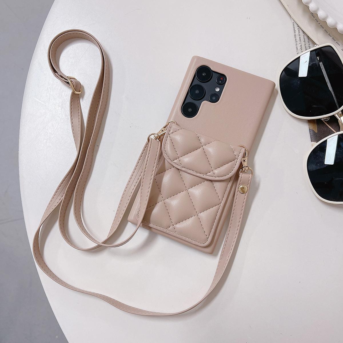 Crossbody Wallet Case For Samsung S25 S24 S23 S22 A15 A25 A35 A55 Rhombic UP Down Leather Shoulder Chain Side Buckle Cover
