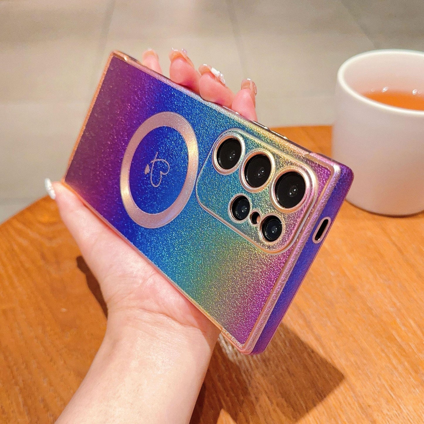 Matte Colorful Gradient Plating Love Heart TPU Strong Magnetic Phone Case For Samsung S25Ultra S24 S23 S22 S21 Shockproof Soft Full Cover