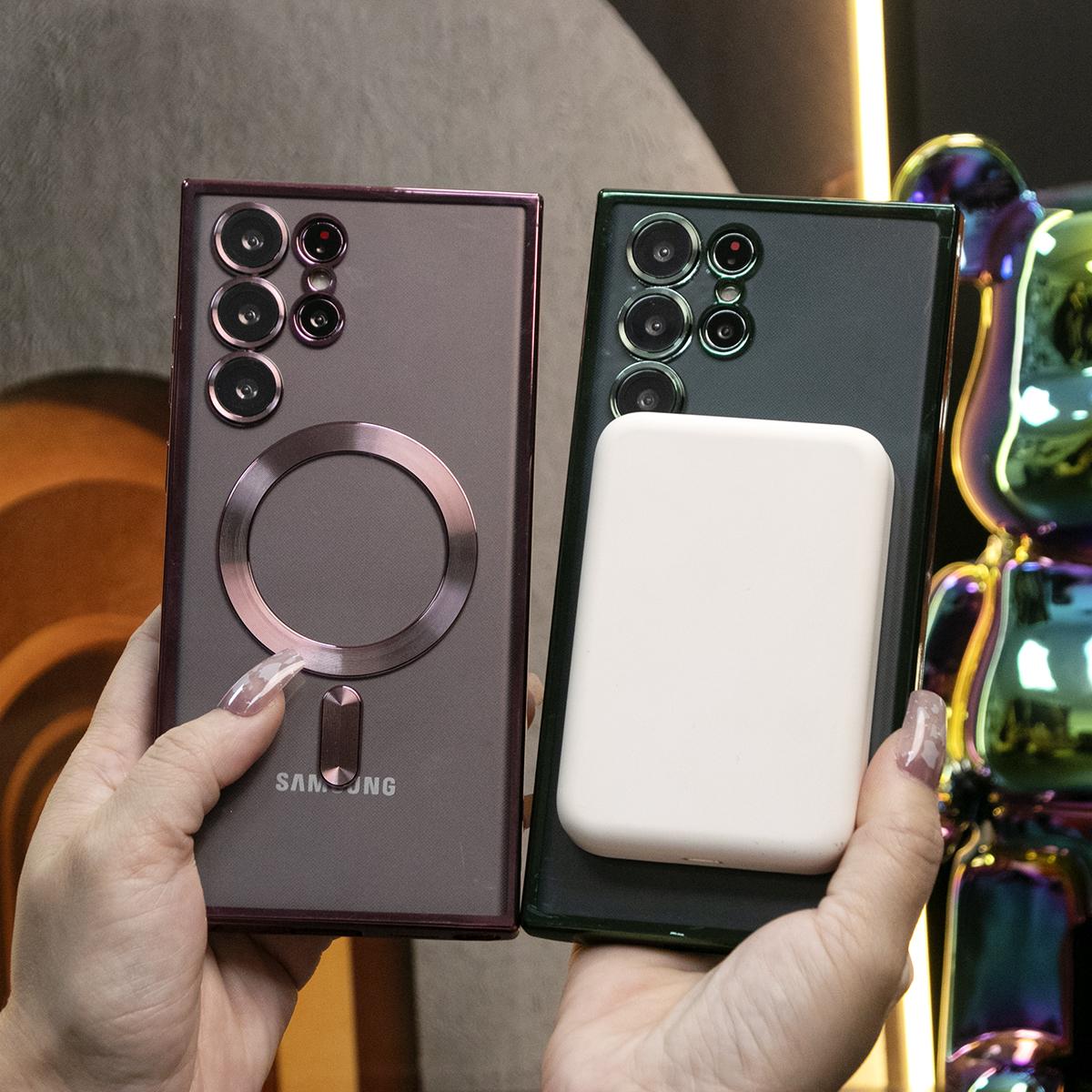 Plating Magnetic Wireless Charge Transparent Soft Phone Case For Samsung S25 S24 S23 S22 S21 Note20