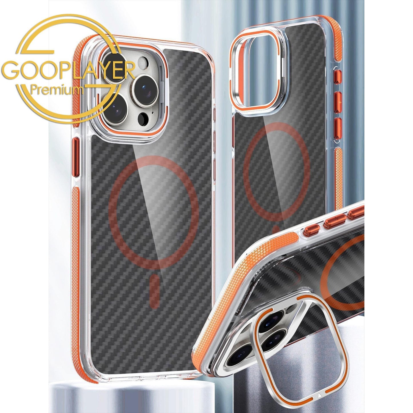 For iPhone 16 15 14 13 12 11 Pro Max Phone Case, Premium Strong Magnetic Carbon Fiber Metal Camera Kickstand Acrylic Clear Shockproof Anti-Fall Bumper for Magsafe Non-Yellowing Hard Full Cover