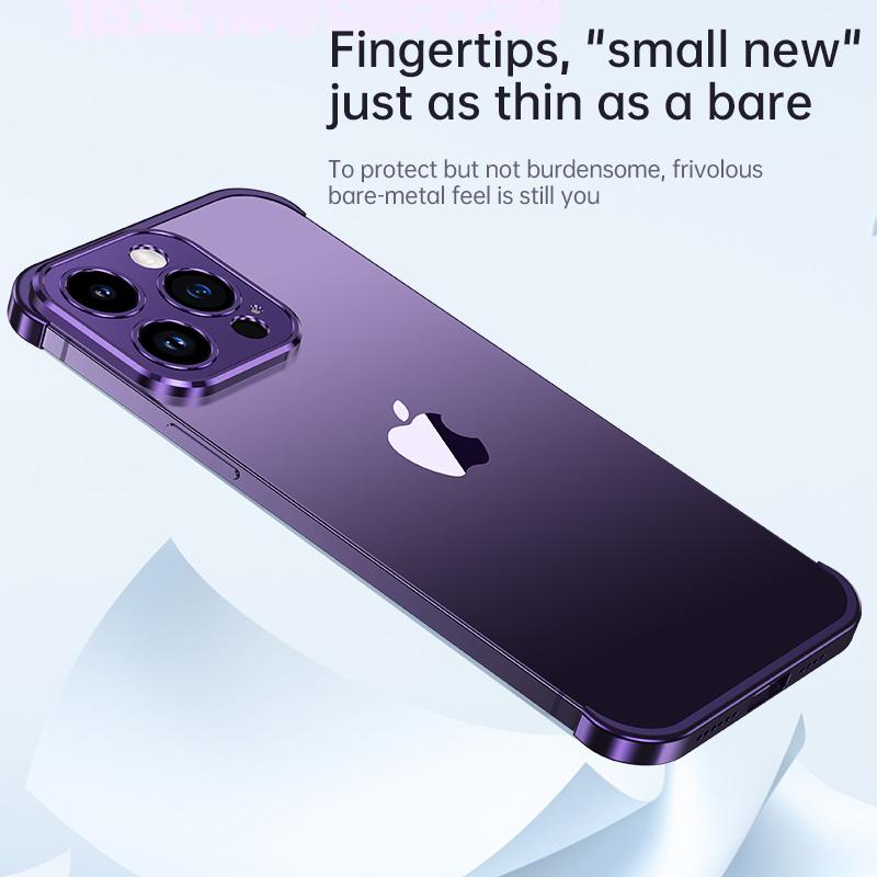 Ultrathin Frameless Aluminium Alloy Metal Bumper Corner Cover Protector Case for iPhone 16 15 14 13 12 Pro Max Drop-proof Cover