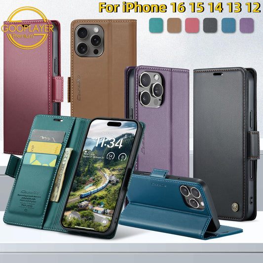 For iPhone 16 15 14 13 12 Pro Max Phone Case, Luxury Leather Wallet Card Bag Shockproof Kickstand Business Magnetic Full Cover