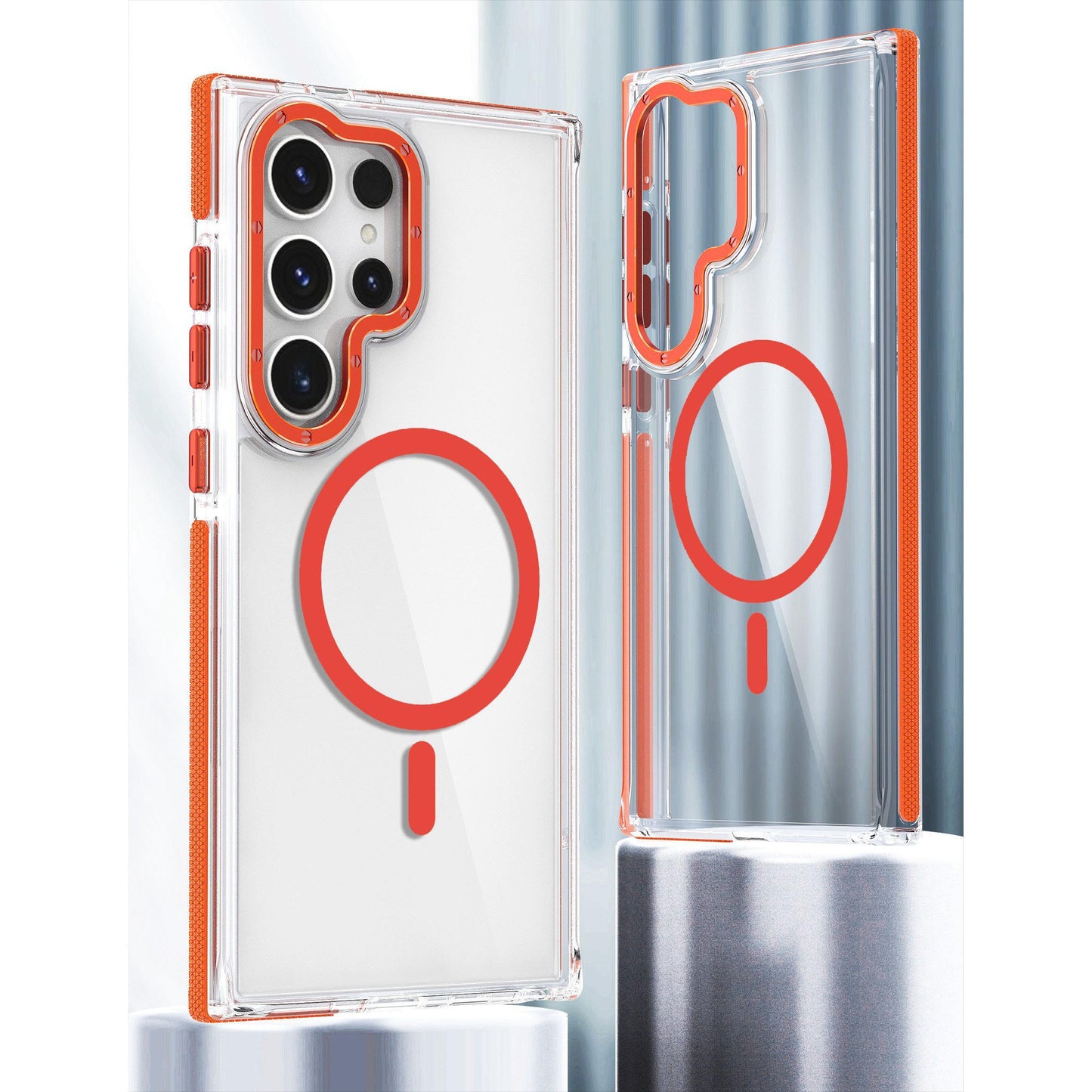 Luxury Crashproof Transparent Dual Color Magnetic For Magsafe Wireless Charging Case For Samsung S24 S23 Plus Ultra Clear Shockproof Bumper TPU Acrylic Hard Cover