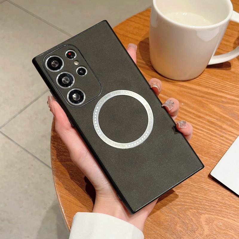 Square Leather Magnetic Case for Samsung Galaxy S22 Plus S21FE Note20 S23 Ultra Shockproof Cover Soft TPU Cases