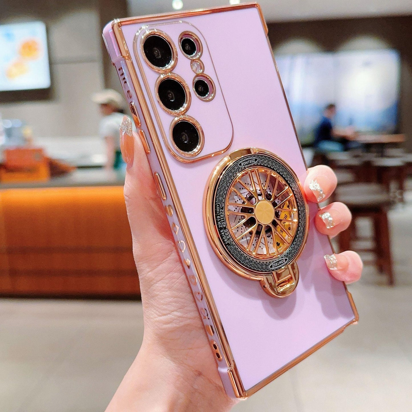 Plating Love Heart TPU Phone Case with Metal Rotating Magnetic Kickstand For Samsung S25Ultra S24 S23 S22 S21 Shockproof Support Wireless Charging Soft Full Cover
