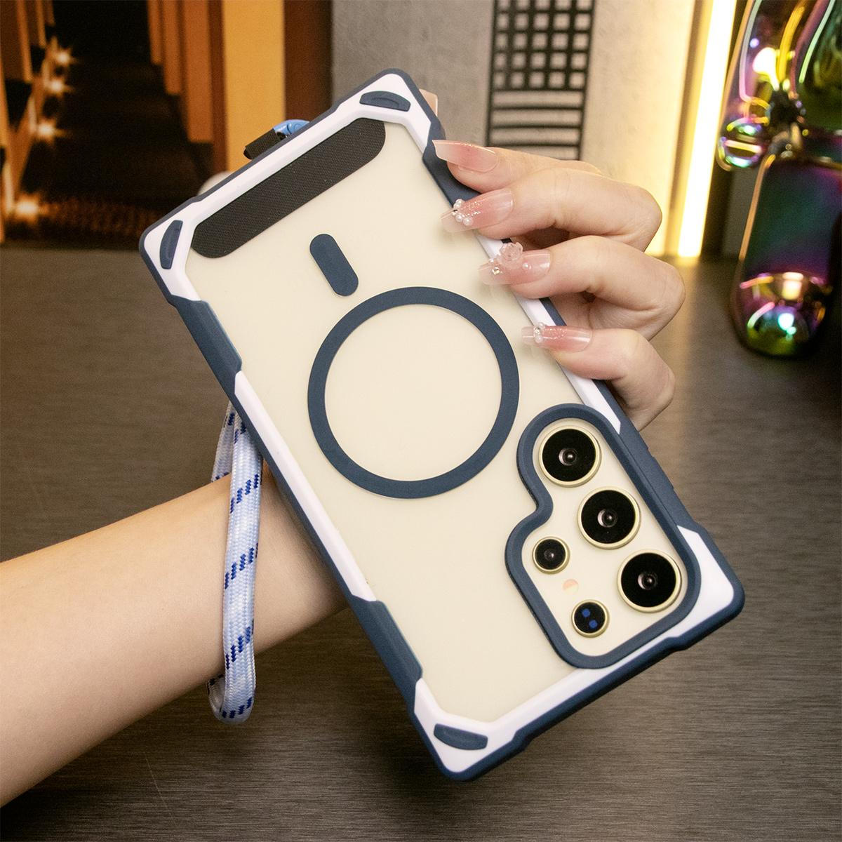 For Samsung S24 Ultra S24Plus S24 Case, Two-tone Magnetic Acrylic, Luxury Elegant Clear Case With Short Wristband Camera Protection Heavy Duty Protection Shockproof Hard Cover