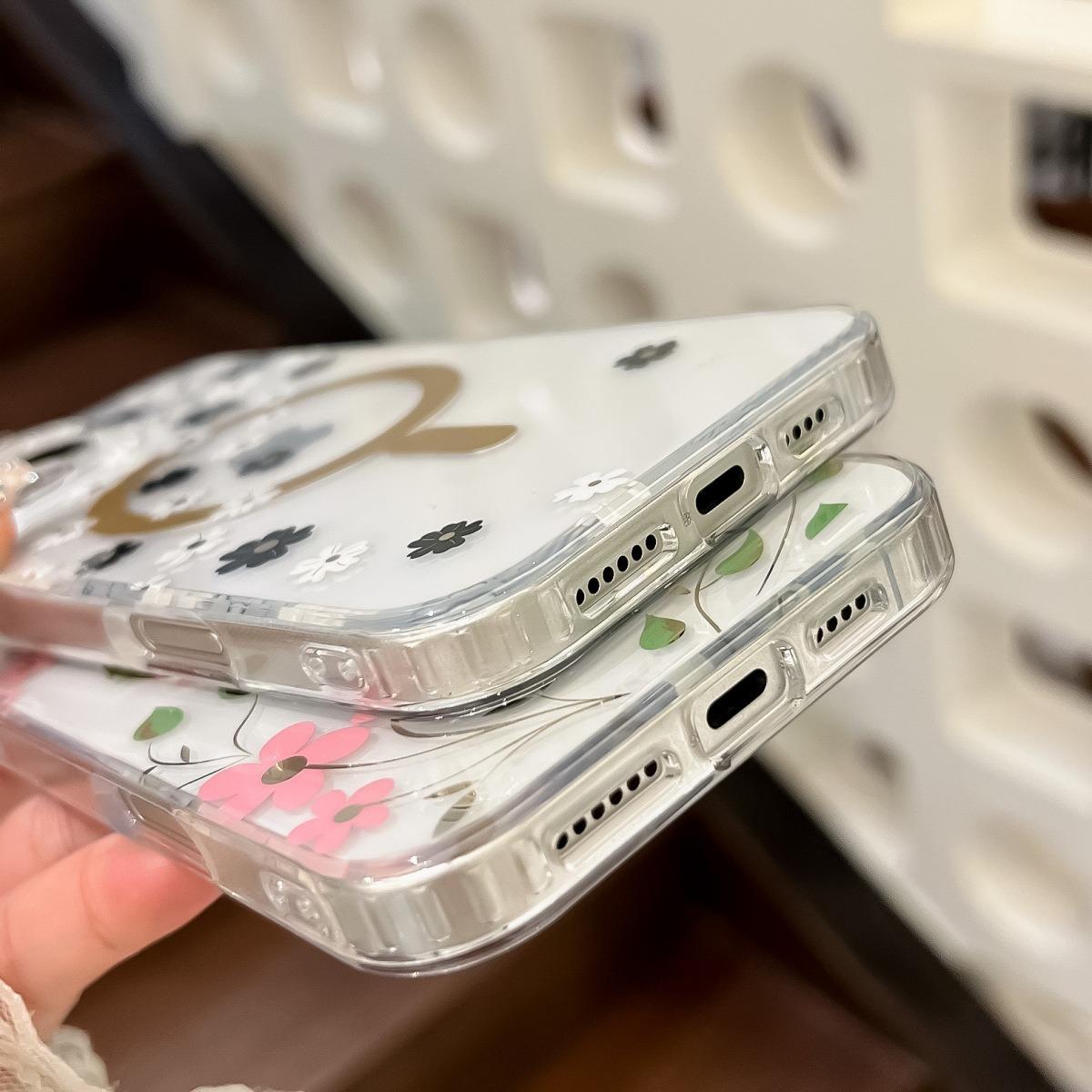 Luxury Spring Transparent Strong Magnetic PC Acrylic Shockproof Phone Case For iPhone 16ProMax 15 14 13 Clear Anti-Drop Hard Full Cover