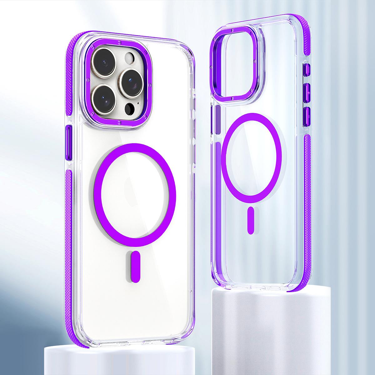 Dual Color Magnetic For Magsafe Wireless Charging Case For iPhone 16 15 14 13 Pro Max Plus Clear TPU Acrylic Hard Cover