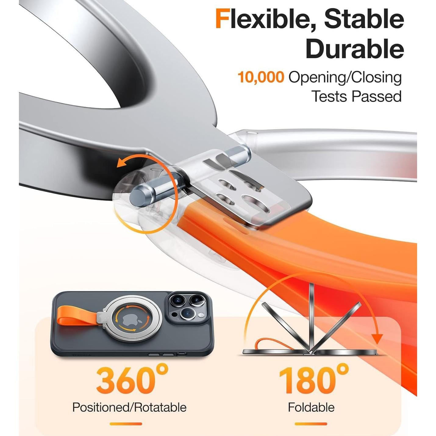 Upgrade Magnetic Phone Grip Holder Kickstand with Silicone Loop, Compatible with PopSockets MagSafe Ring Removable, for iPhone 16 15 14 13 12, for Samsung S22 S23 S24