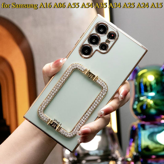3D Crystal Square Holder Plating Phone Case for Samsung A55 A54 A35 A34 A25 A24 A15 A16 A06