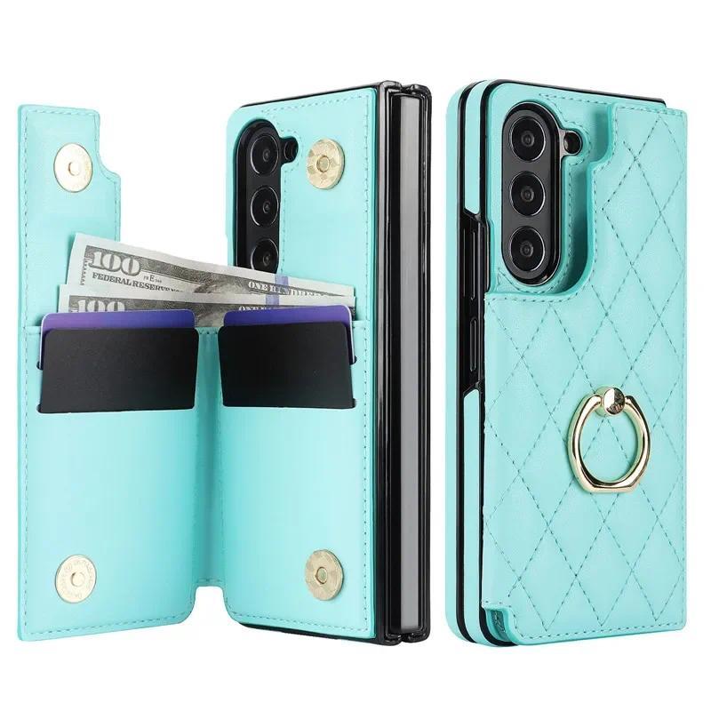 Leather Wallet with Card Holder Phone Case for Samsung Galaxy Z Fold 6 5 4 Fold6 Fold5 Fold4 Fold3 Ring Kickstand Protect Cover