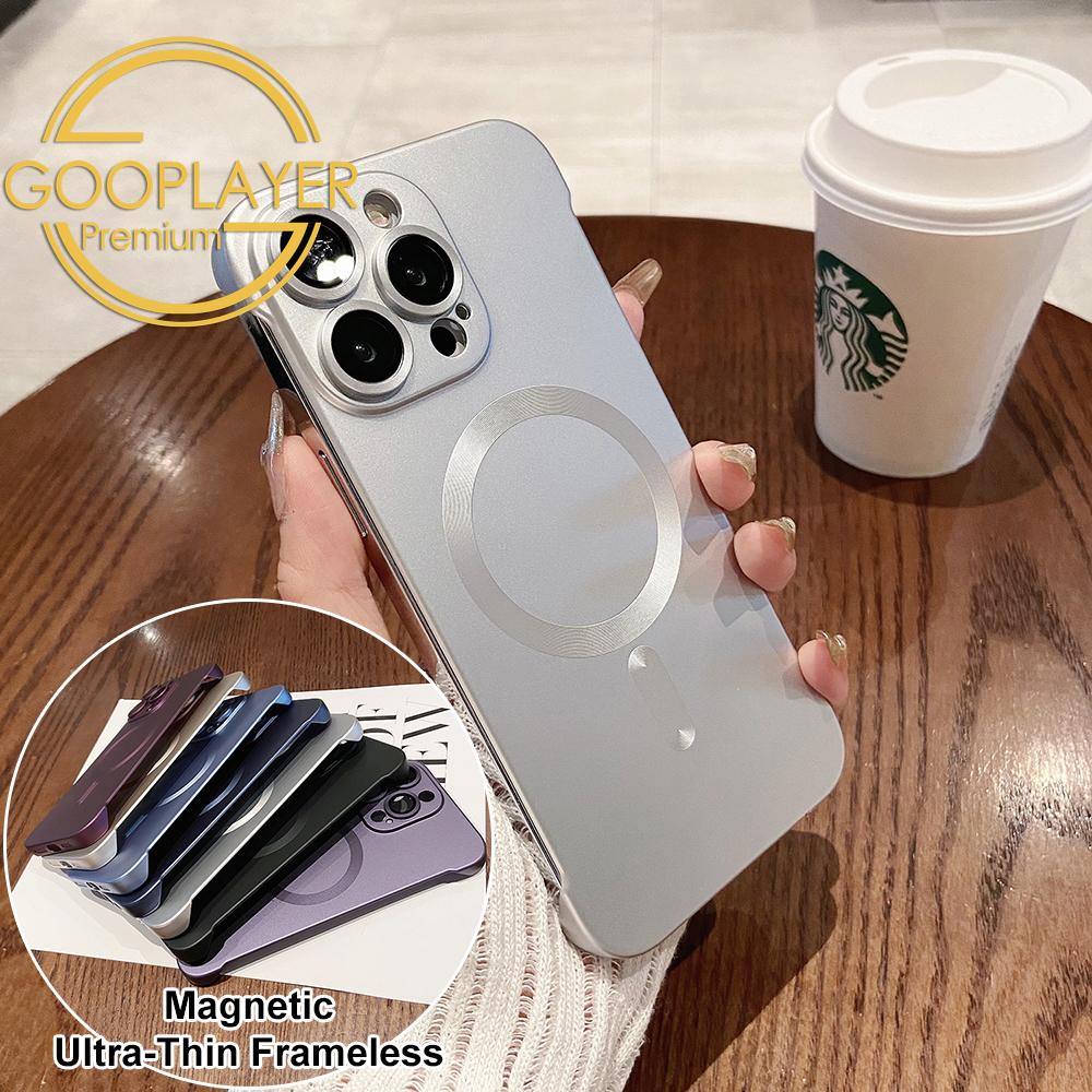 For iPhone 16 15 14 13 Pro Max Phone Case, Ultrathin Magnetic Support Wireless Charging Metallic Glossy Titanium Frameless PC for Magsafe Hard Matte Full Cover