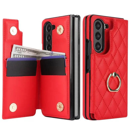 Leather Wallet with Card Holder Phone Case for Samsung Galaxy Z Fold 6 5 4 Fold6 Fold5 Fold4 Fold3 Ring Kickstand Protect Cover