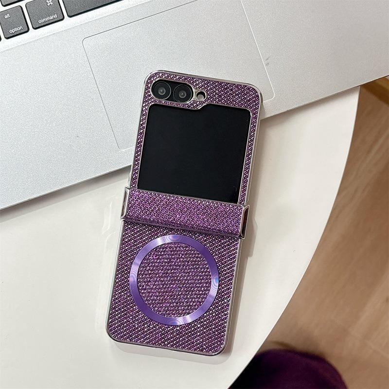 Luxury Glitter Rhinestone Strong Magnetic PC Flip Phone Case For Samsung Galaxy Z Flip6 Flip5 Flip4 Flip3 5G Smart Phone Full Cover