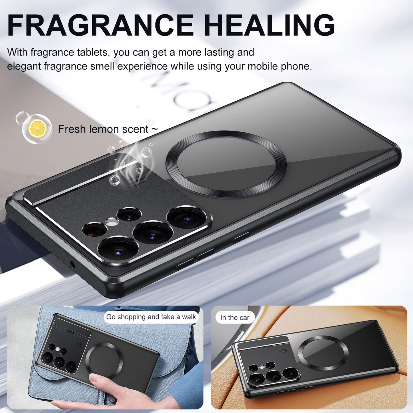 Luxury Perfume Magnetic Fragrance Case For Samsung Galaxy S21Ultra S22Ultra S23 Ultra With Lens Protector Foldable Bracket Metal Cover