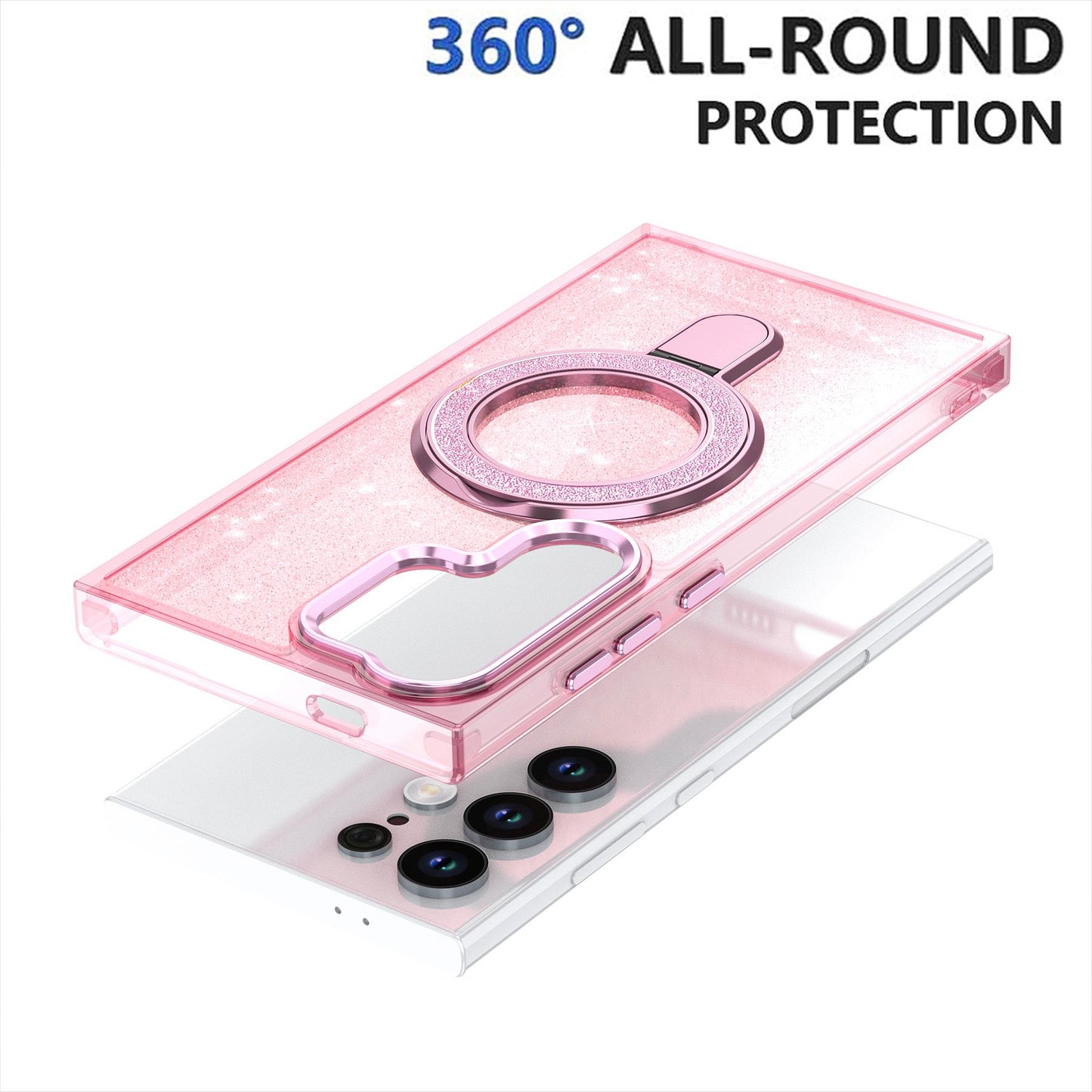 Glitter Shining Case With Magnetic Kickstand For Samsung S24 23  Ultra  Plus FE A05 A05S A15 A25 A35 A55 Magsafe Plating Wireless Charging Bling Cover Back Shell Girls