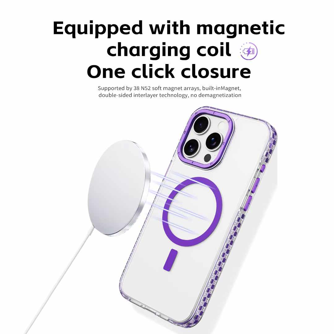 For iPhone 16 15 14 13 12 Pro Max Phone Case, Clear High Definition Two-tone Shockproof Acrylic Metal Frame for Magsafe Support Wireless Charging Anti-Fall Shockproof Full Cover