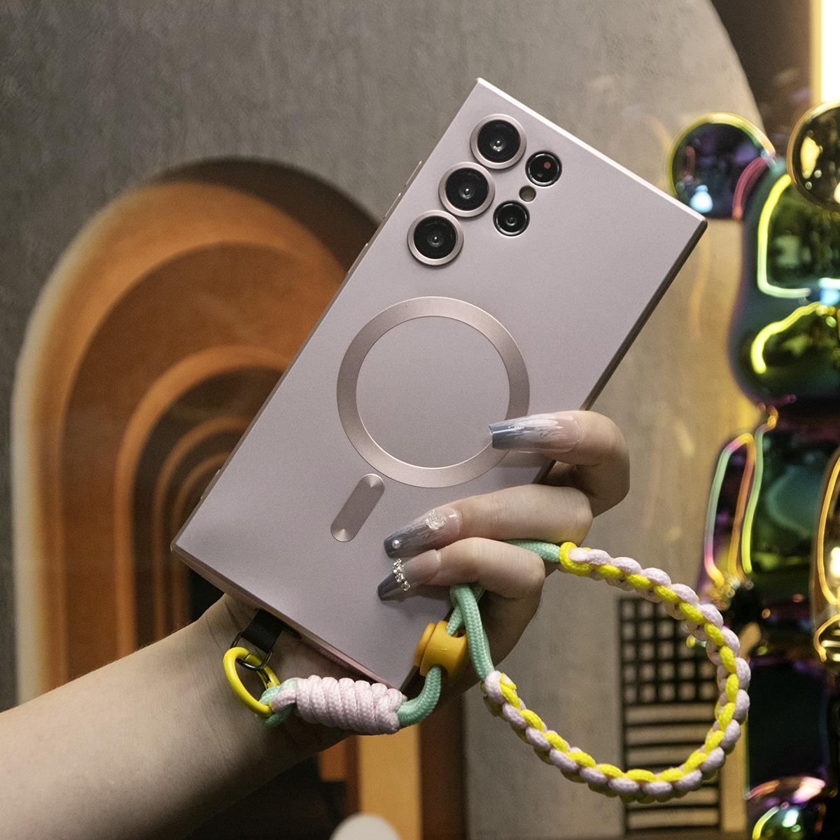 For iPhone 16 15 14 13 12 11 Pro Max Phone Case, Metallic Paint Magnetic Soft Metallic Glossy Slim, Camera Protection Support Wireless Charging Full Cover With Adjustable Wristbands