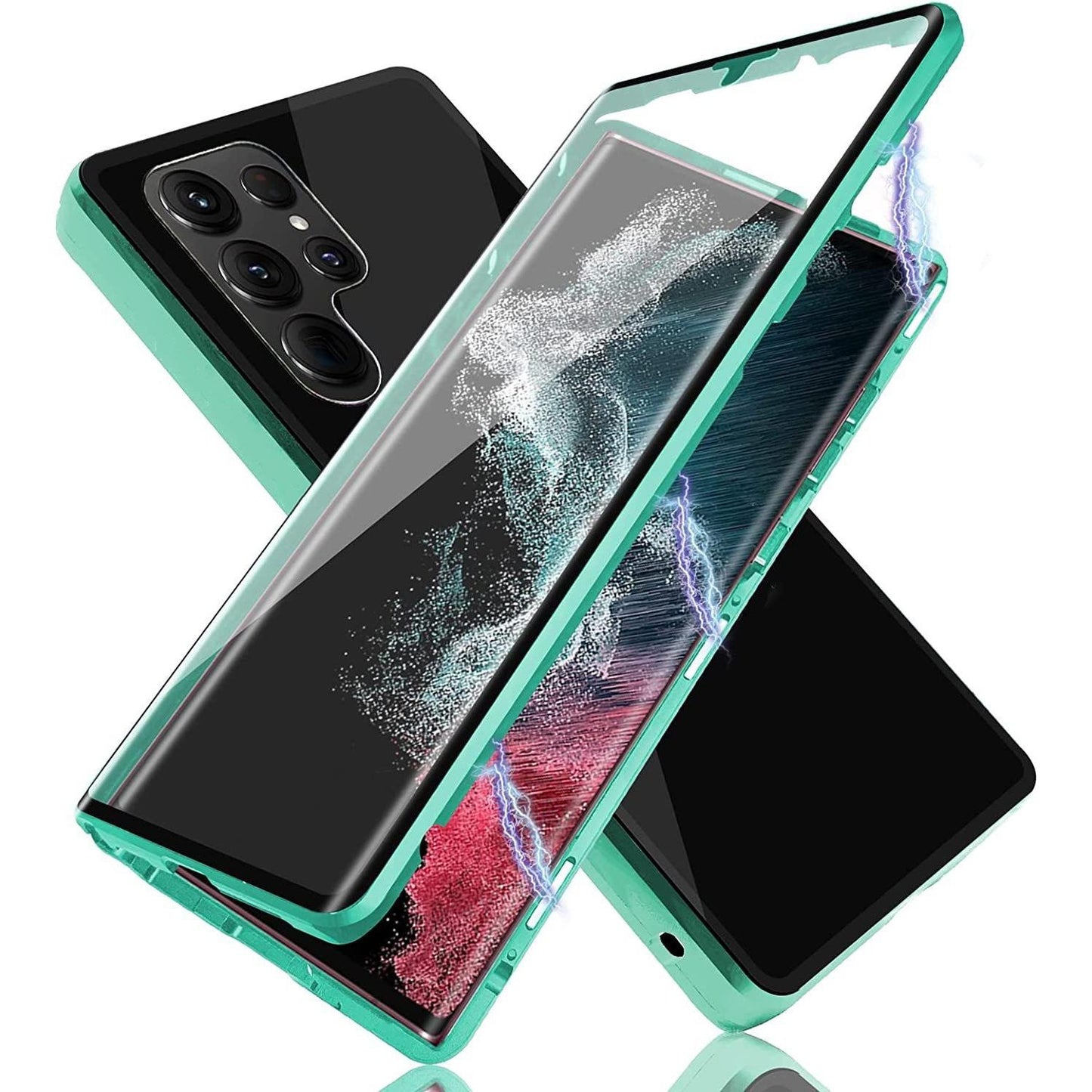 Clear Double Sided Full Cover Magnetic Adsorption Case for Samsung S25Ultra S25 S24 S24FE S24Plus S24Ultra S23 Ultra S23Plus S22 S21 Metal Frame Tempered Glass Shockproof Case