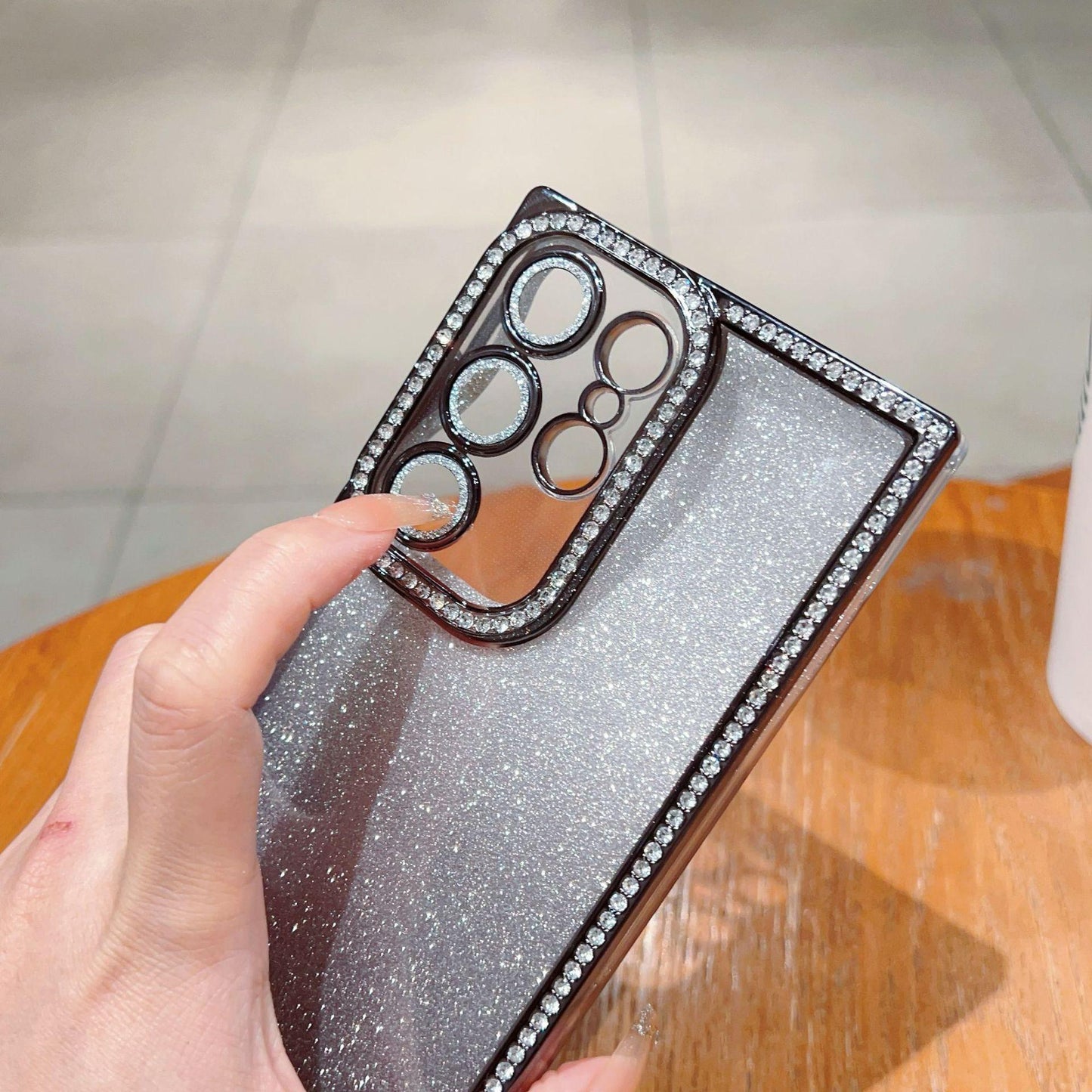 Glitter Rhinestone Clear TPU Square Phone Case with Len Protector For Samsung S25Ultra S25+ S24Ultra S24+ S24 Transparent Bumper Shockproof Soft Full Cover