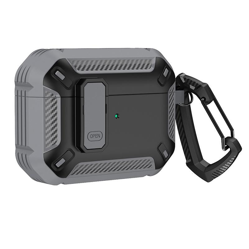 Switch Lock Earphone Case For Airpods Pro Luxury Carbon Fiber Armor Bluetooth Earphone Charging Box Cover For Airpods 2 3 2021