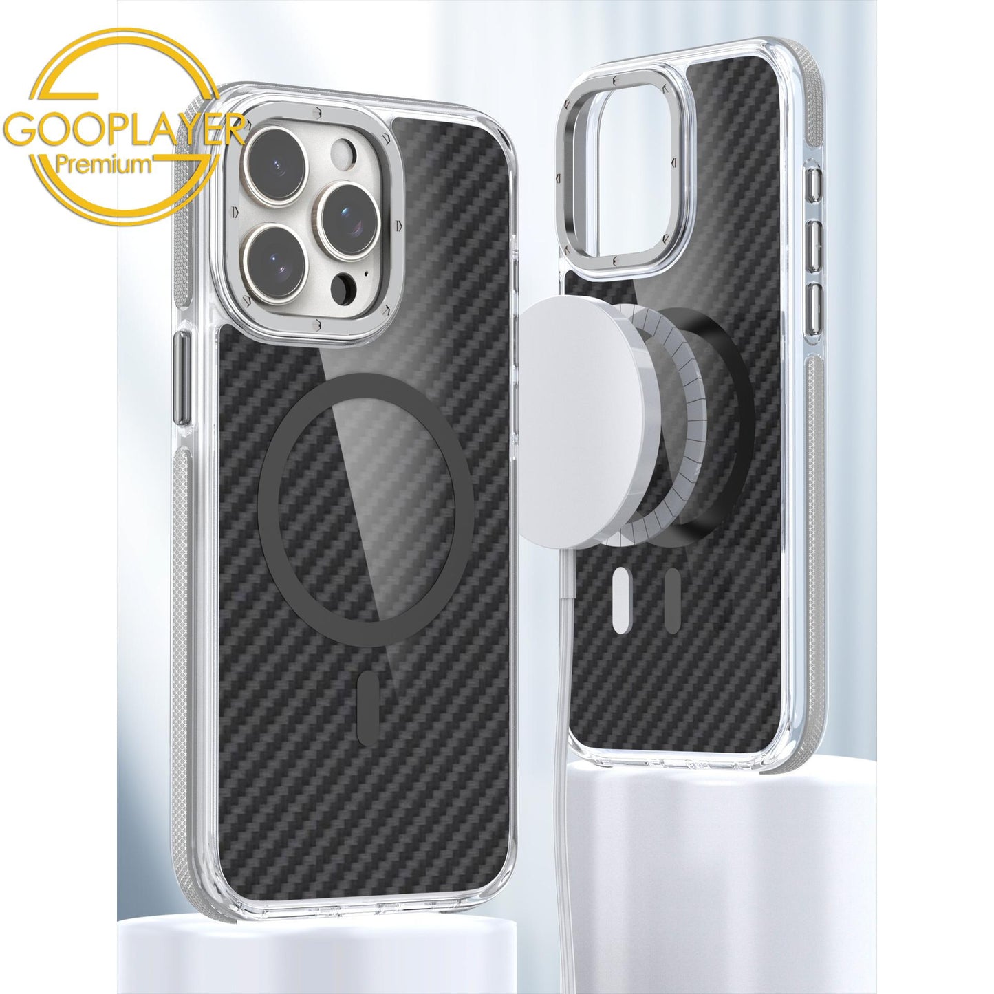 For iPhone 16 15 14 13 12 11 Pro Max Phone Case, Premium Strong Magnetic Carbon Fiber Metal Camera Frame Acrylic Clear Shockproof Anti-Fall Bumper for Magsafe Non-Yellowing Hard Full Cover