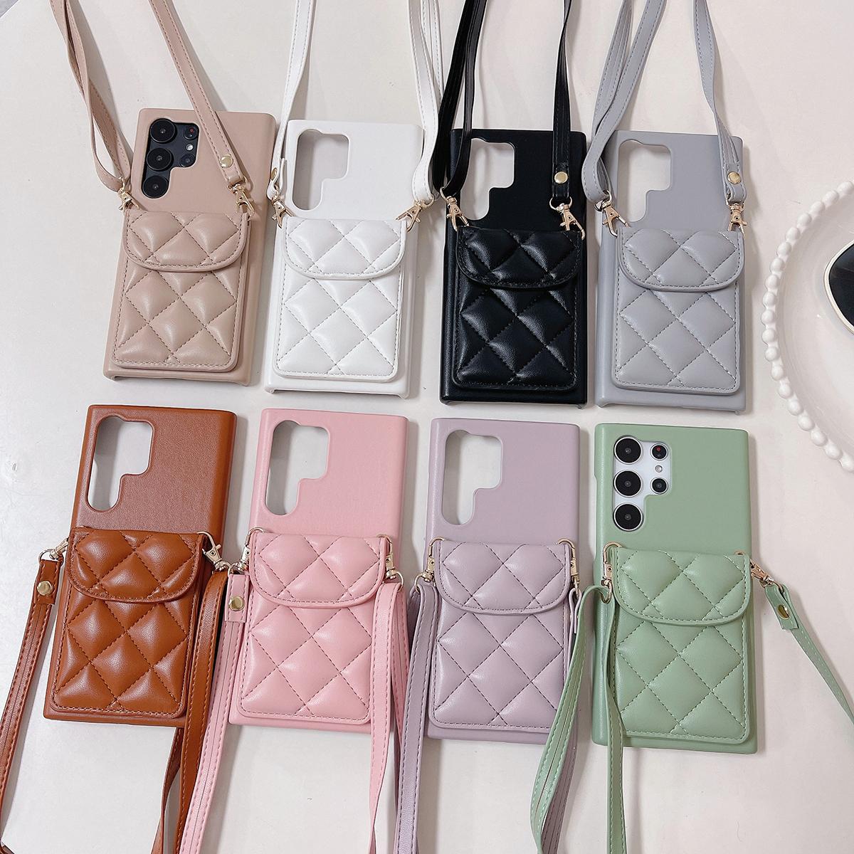 Crossbody Wallet Case For Samsung S25 S24 S23 S22 A15 A25 A35 A55 Rhombic UP Down Leather Shoulder Chain Side Buckle Cover