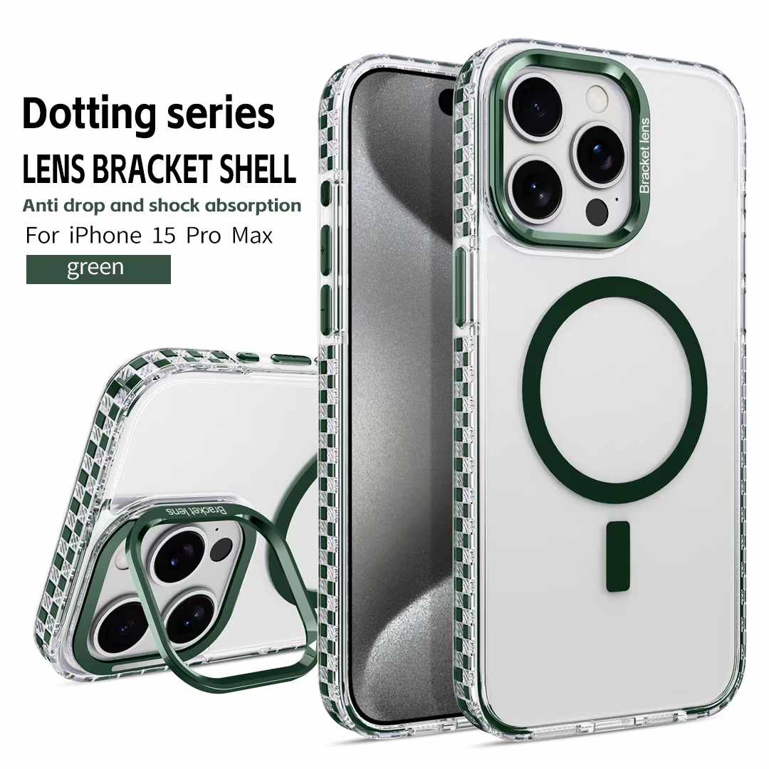 For iPhone 16 15 14 13 12 Pro Max Phone Case With Camera Kickstand, Clear High Definition Two-tone Shockproof Acrylic Metal Frame for Magsafe Support Wireless Charging Anti-Fall Shockproof Full Cover