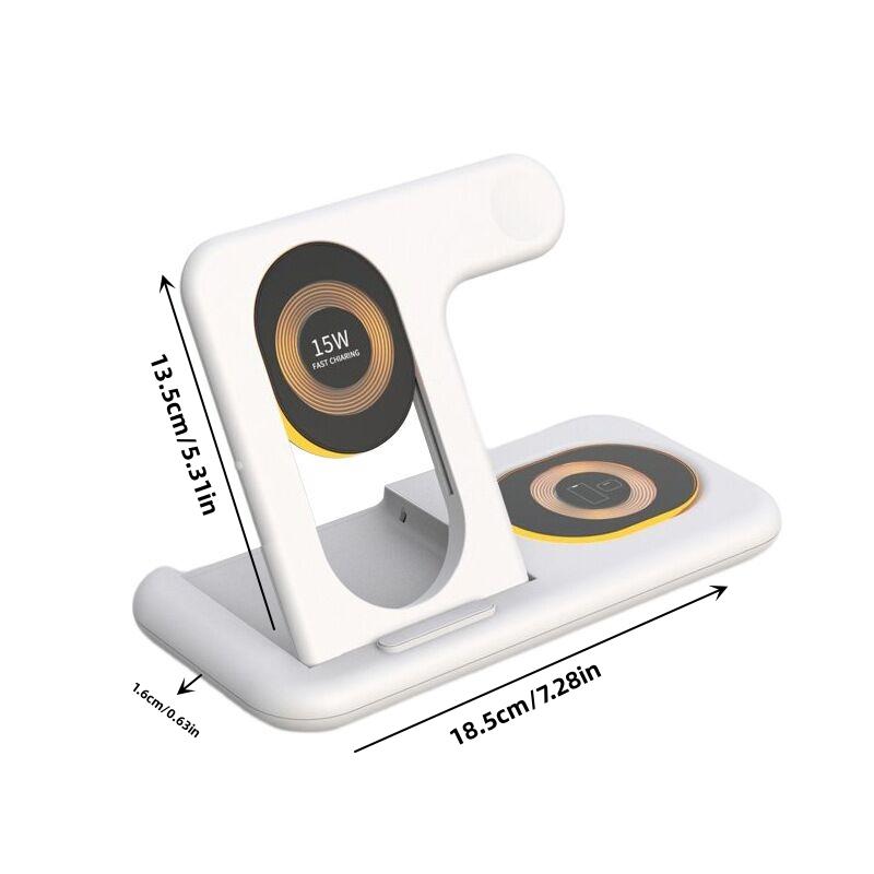 4 in 1 Fast Wireless Charger Stand Station for iPhone 16 15 14 13 iWatch Airpods Magnetic Foldable Charging Dock With LED Night Lamp