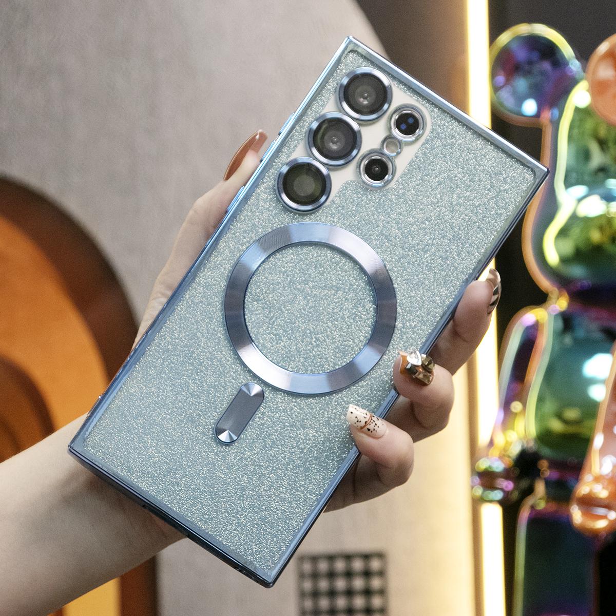 Luxury Glitter Magnetic Wireless Charge Transparent Soft Phone Case For Samsung S24 S23 S22 S21 Plus FE Ultra  With HD Camera Protection Slim Thin Cover Non-Yellowing