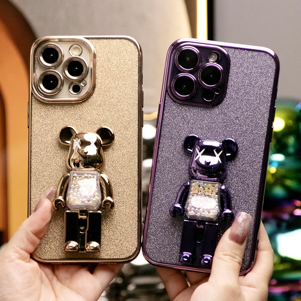 Glitter Electroplated 3D Candy Bear Kickstand Phone Case For iPhone 16 15 14 13 12 11 XR XSMax X/XS