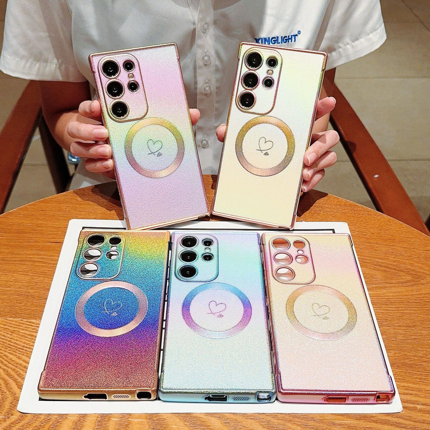 Matte Colorful Gradient Plating Love Heart TPU Strong Magnetic Phone Case For Samsung S25Ultra S24 S23 S22 S21 Shockproof Soft Full Cover