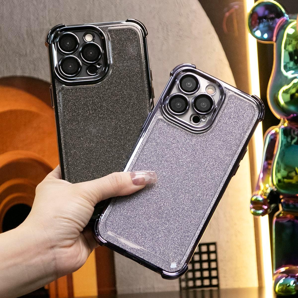 For iPhone 16 15 14 13 Phone Case, Luxury Glitter Four Corner Plating Clear High Definition Acrylic Built-in Camera Protector Shockproof Hard Full Cover