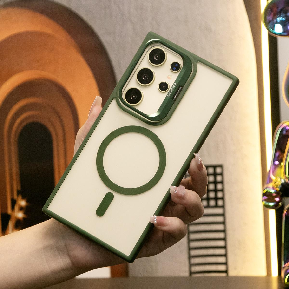 Clear Magnetic Metal Lens Holder Using Acrylic Material Phone Case For Samsung S24 S23 S22 FE Plus Ultra Not Yellowing Cover Case