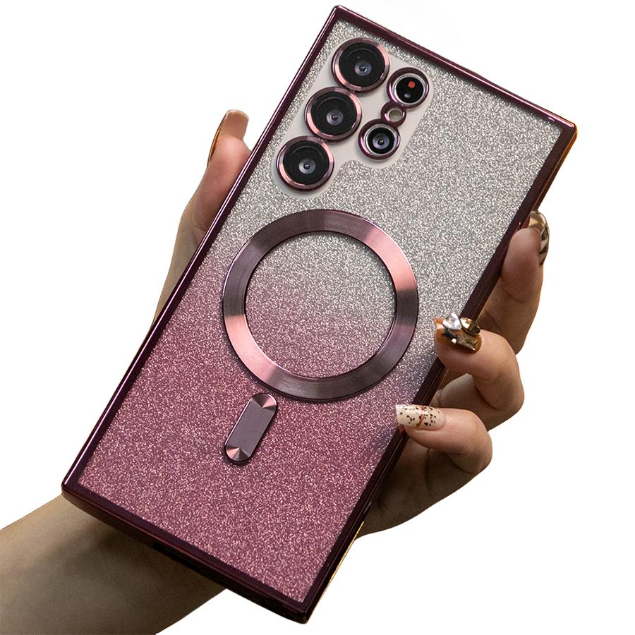 Glitter Gradient Magnetic Wireless Charge Transparent Soft Phone Case For Samsung A15 A25 A35 A55