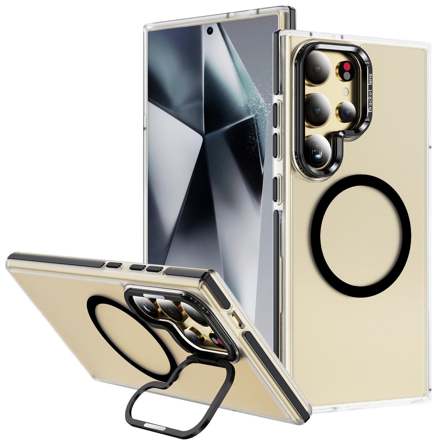 Matte Transparent Anti-Dust Anti-Fall Bumper Shockproof Strong Magnetic Phone Case With Metal Camera Kickstand for Samsung S25Ultra S24 S23FE S23 A14 A15 A25 A35 A54 Bumper Hard Cover