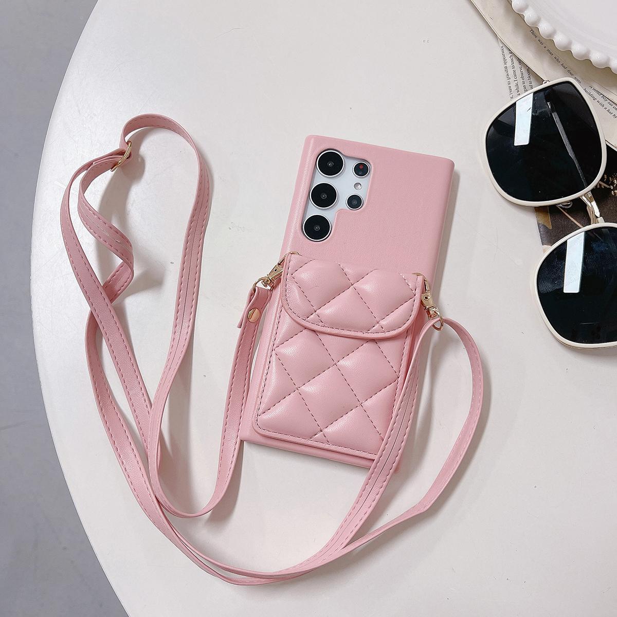 Crossbody Wallet Case For Samsung S25 S24 S23 S22 A15 A25 A35 A55 Rhombic UP Down Leather Shoulder Chain Side Buckle Cover