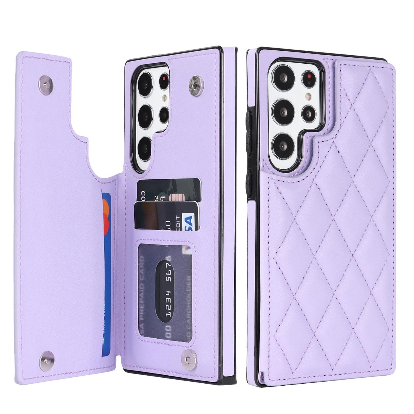 Rhombic Grid Pattern Leather Cover For Samsung Galaxy S20 S21 FE S23 S22 Plus Note 20 Ultra Card Slots Holder Purse Phone Case