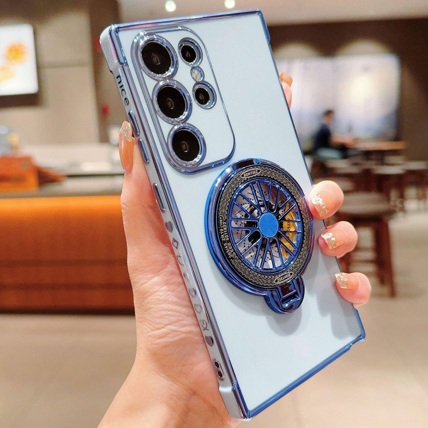 Plating Love Heart TPU Phone Case with Metal Rotating Magnetic Kickstand For Samsung S25Ultra S24 S23 S22 S21 Shockproof Support Wireless Charging Soft Full Cover