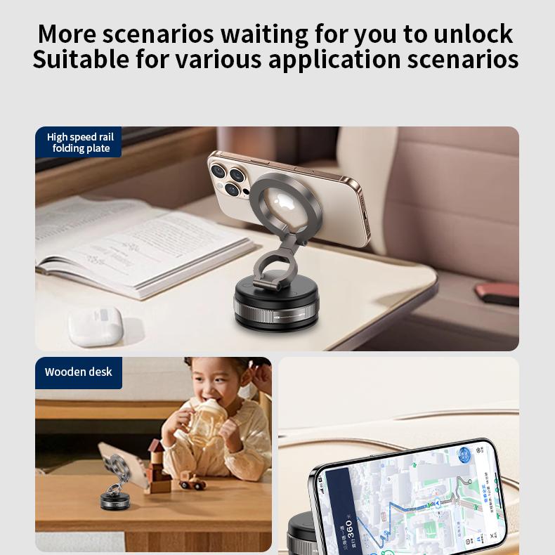 Upgrade Three-axis Flexible Alloy 360° Magnetic Vacuum Adsorption Double-sided Fold Rotating Multi-angle Strong Suction, Stable Holder, Hands Free Automobile, Adjustable Mount for All Phones