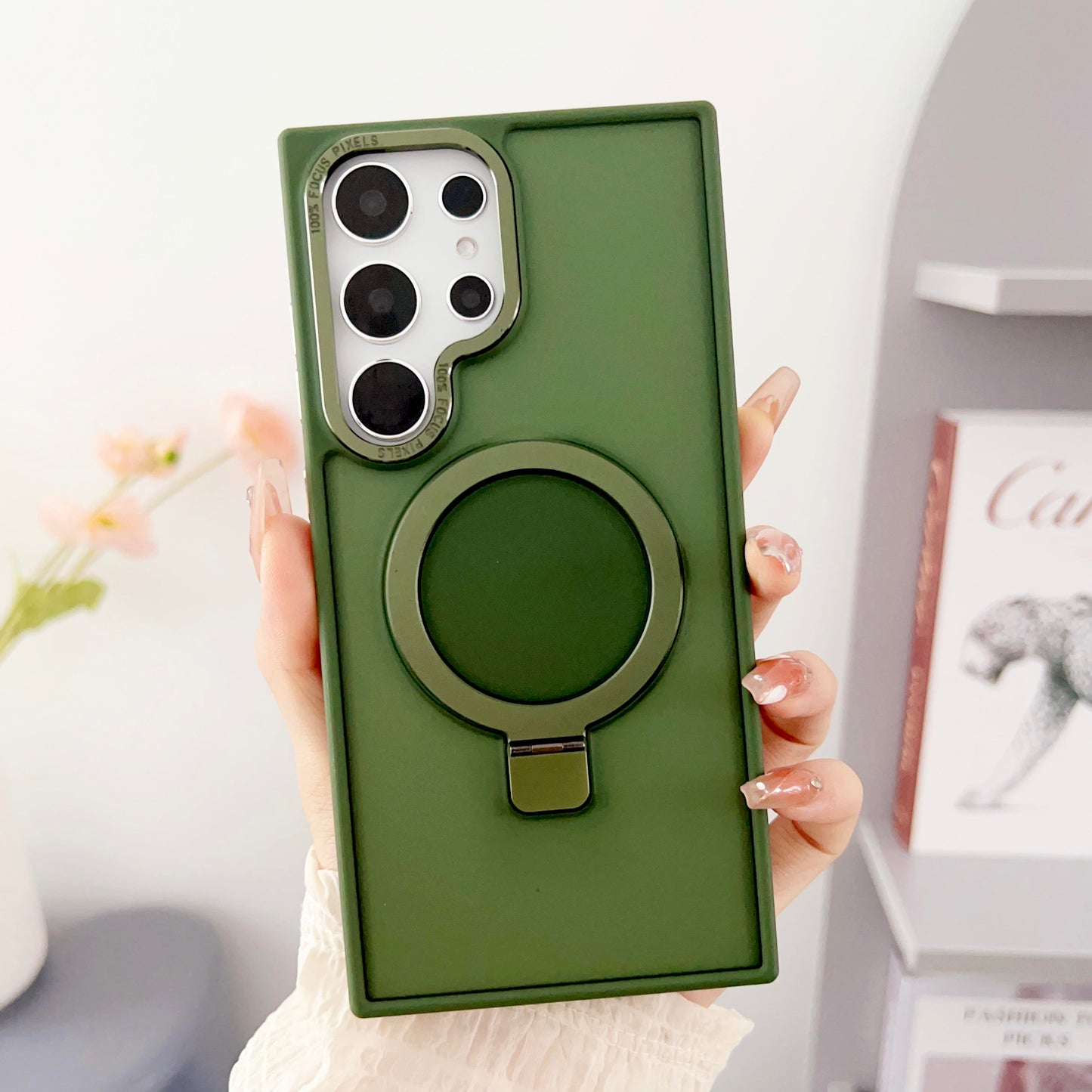 For Samsung S24Ultra S24Plus S24 S23Ultra S23Plus S23 Case, Clear Matte Magnetic Kickstand, Luxury Elegant Support Wireless Charging Case Foldable Magnetic Pop Stand Camera Protection Cover