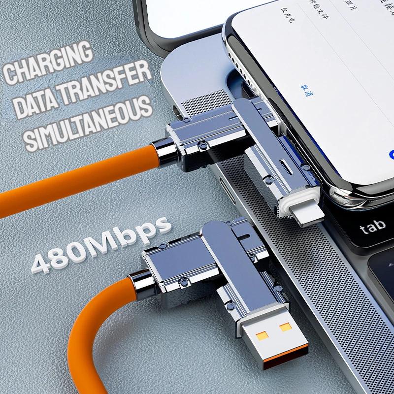 4 in 1 120W Fast Charging USB & Type C To USB C / Lighting Cable for iPhone 16 15 14 13 Pro Max For Samsung Huawei Xiaomi PD Mobile Phone Cable