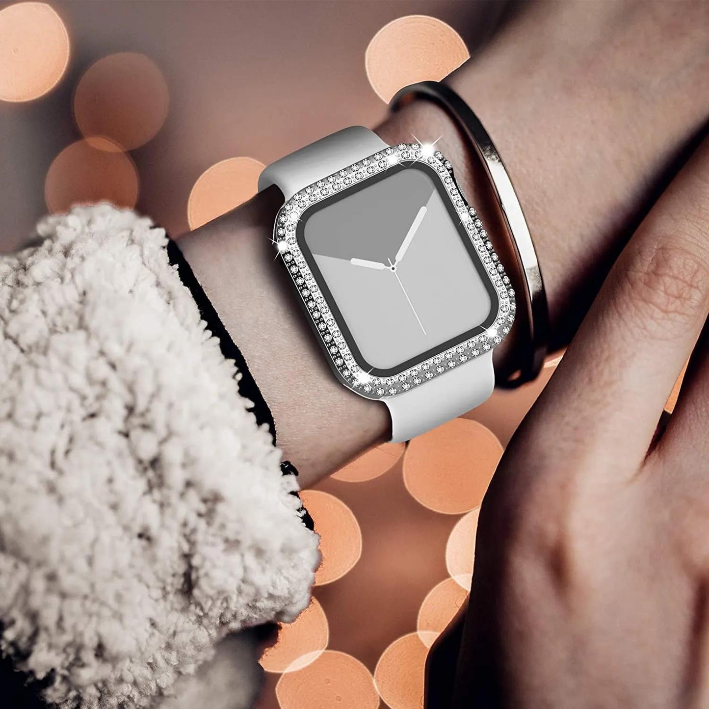 Coque en verre + diamant pour boîtier de montre Apple 40 mm 44 mm 41 mm 45 mm 38 mm 42 mm Bling Bumper Protector iWatch série 9 3 5 6 7 8 se