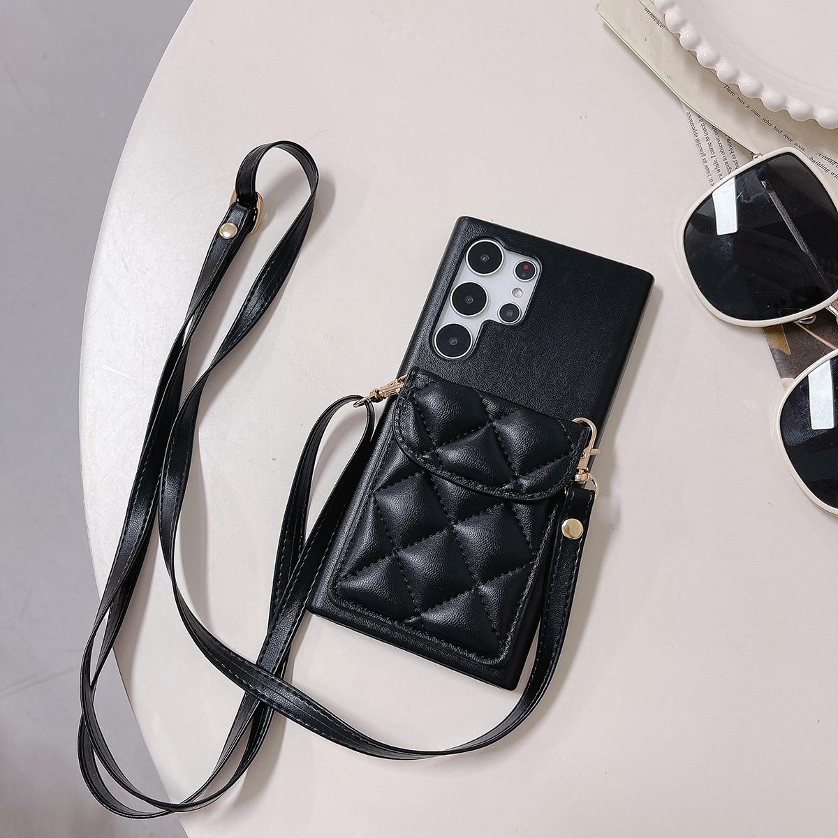 Crossbody Wallet Case For Samsung S25 S24 S23 S22 A15 A25 A35 A55 Rhombic UP Down Leather Shoulder Chain Side Buckle Cover