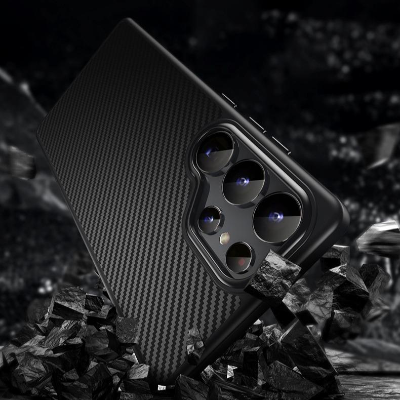 Carbon Fiber Pattern Slim PC Business Men Strong Magnetic Phone Case For Samsung S25Ultra S25+ S25 S24 S23 Skin Feel Bumper Shockproof Hard Full Cover