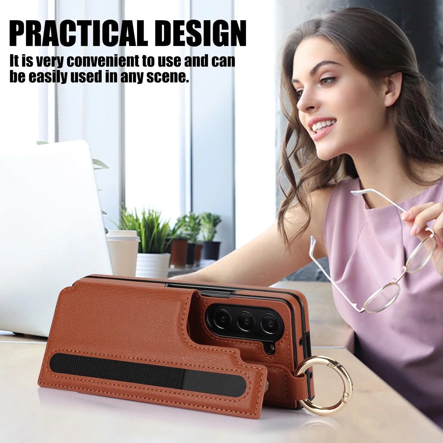 PU Leather Ring Phone Case for Samsung Galaxy Z Fold 6 5 4 3 Fold5 Fold4 Fold3 5G Wallet with Pen Holder & Card Slot (No Pen)